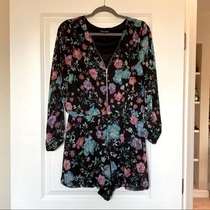 Express long sleeve black floral romper size L